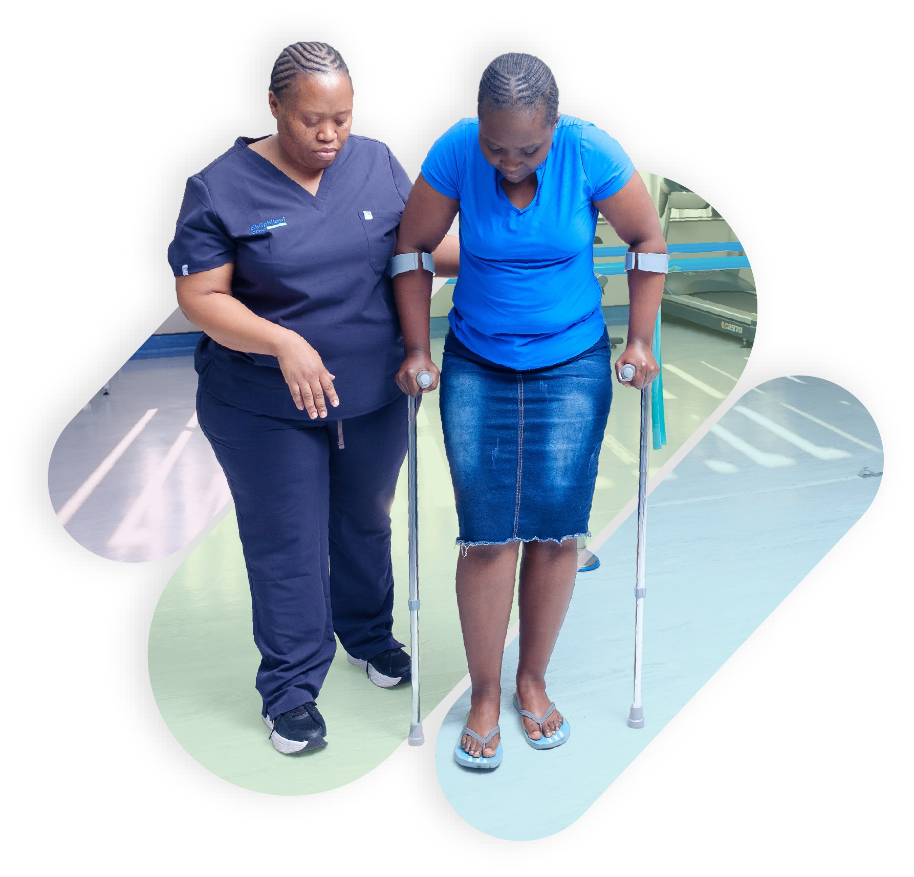 Ekuphileni Clinic team assisting a patient with walking